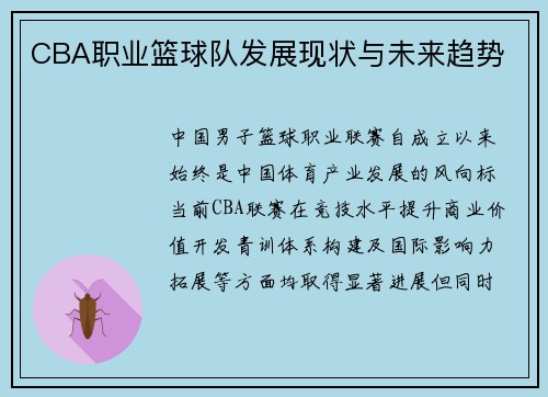 CBA职业篮球队发展现状与未来趋势